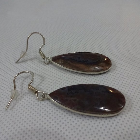 Stunning "FANCY JASPER" Handmade Sterling Dangle Earrings #461A - Picture 1 of 3